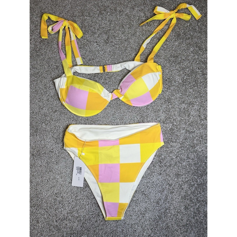 SoulCycle x Paper London Bardot Stephanie Bikini Set Yellow Pink L New With Tags